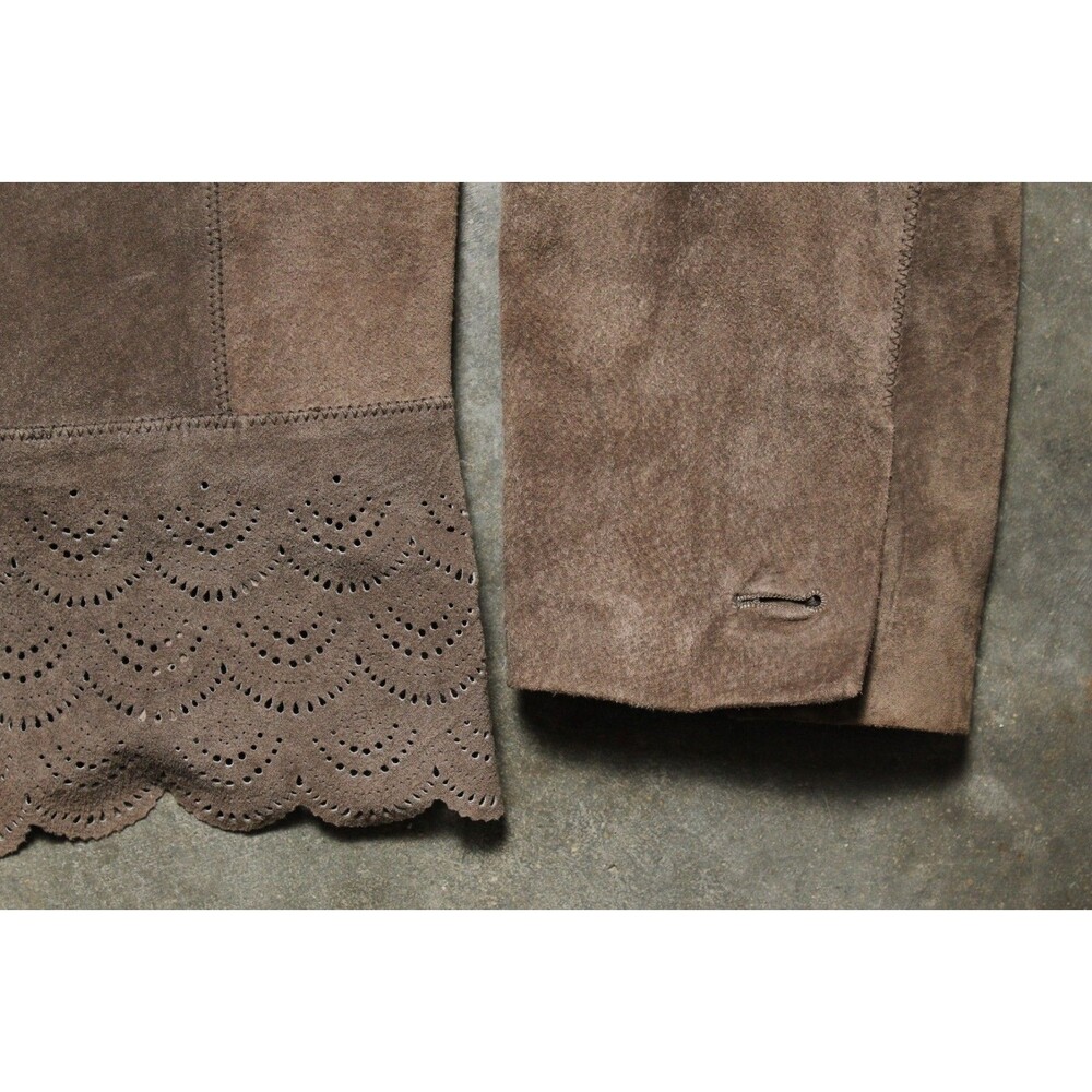 Vintage Y2k Liz Claiborne Brown Suede Leather Blazer Jacket XL - Missing Button - Picture 2 of 5